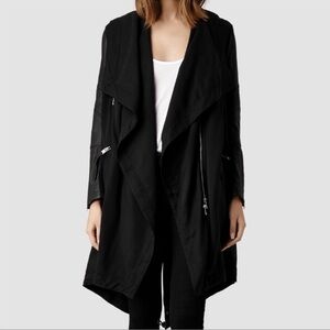 Allsaints Gion Parka Leather Sleeve Jacket Black Size 2